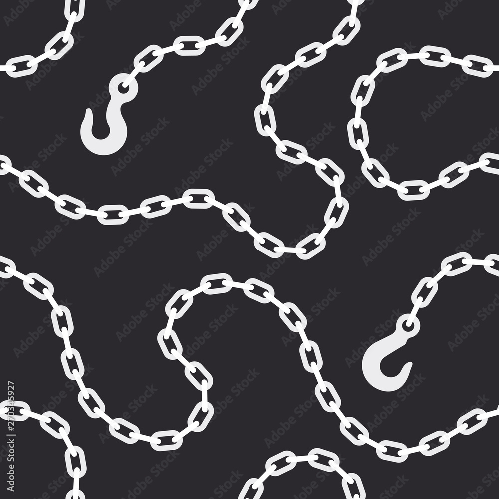 Seamless vector white chain with steel hook. On dark background. Seamless vector white chain with steel hook. On dark background.