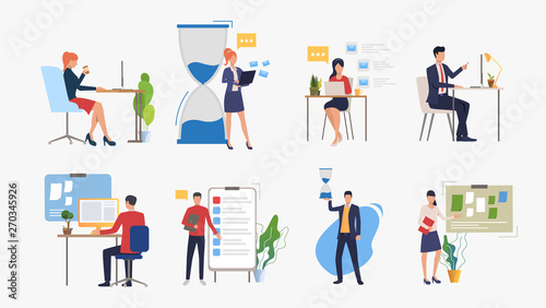 Set of business concept vector illustration. Time management, planning, workplace. Office concept. Creative design for websites, business presentations, banners