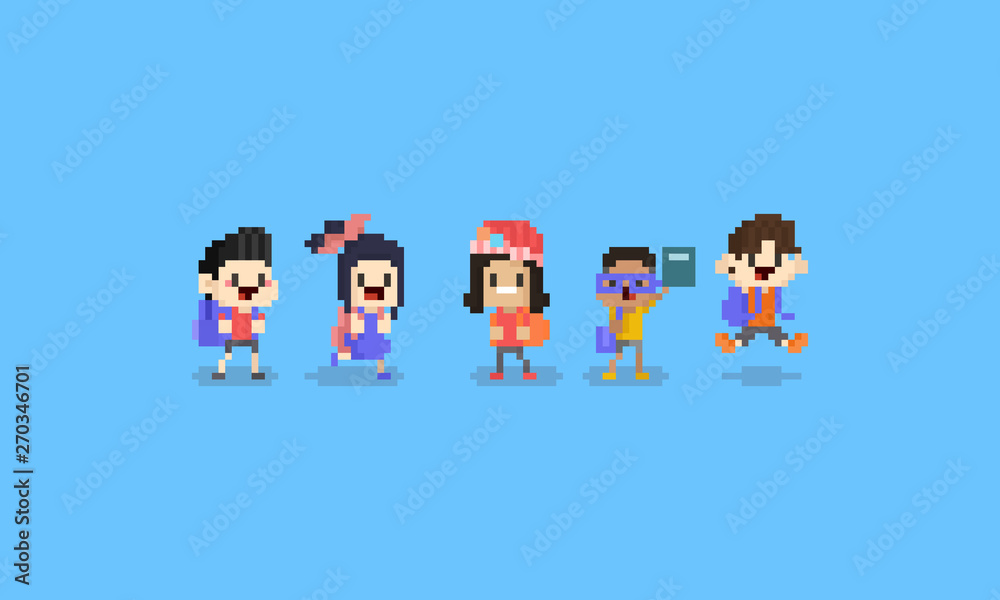 Fototapeta premium Pixel art cartoon children character.Back to school concept.8bit.