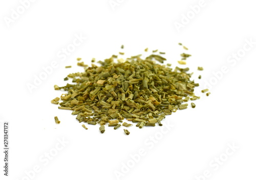 Dried chives chopped isolated on white background