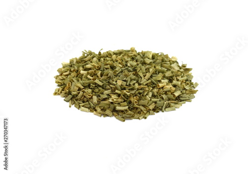 Dried chives chopped isolated on white background