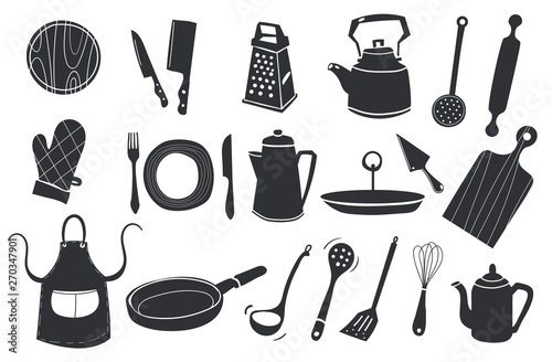 black and white silhouette doodle vector icon set