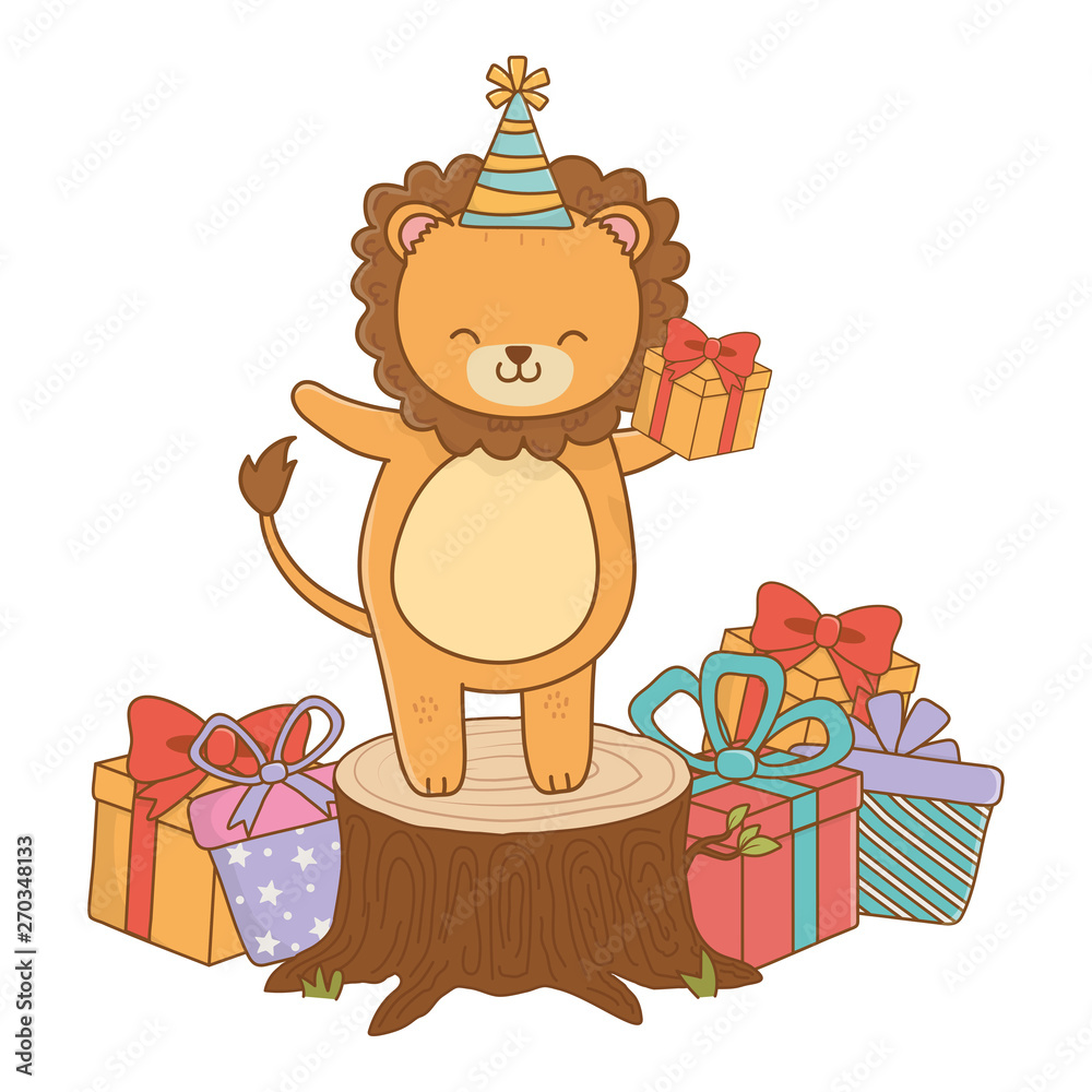 Obraz premium Animal cartoon with Happy Birthday icon design