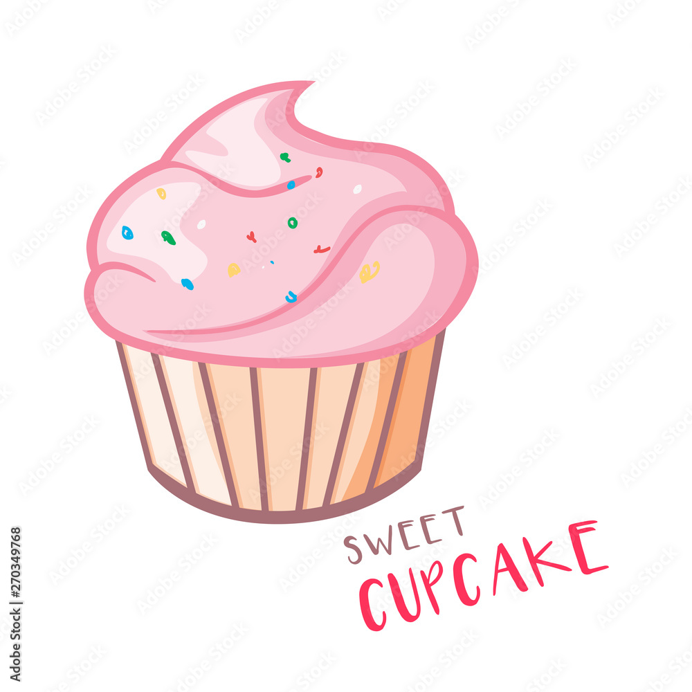 Sweet cupcake icon vector flat style and lettering 