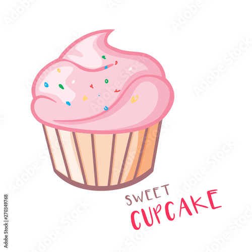 Sweet cupcake icon vector flat style and lettering  sweet cupcake  