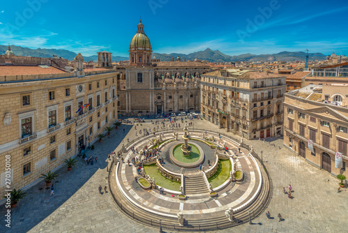 View of baroque Piazza Pretoria and the Praetorian Fountain in Palermo, Sicily, Italy. photo