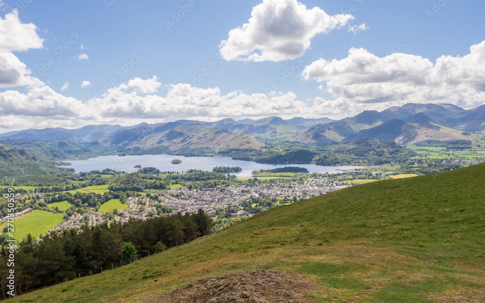 Naklejka premium View of Keswick and Derwentwater from the top of Latrigg fell, Keswick, Cumbria, UK