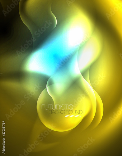 Neon glowing wave lines, blue hi-tech futuristic abstract background template
