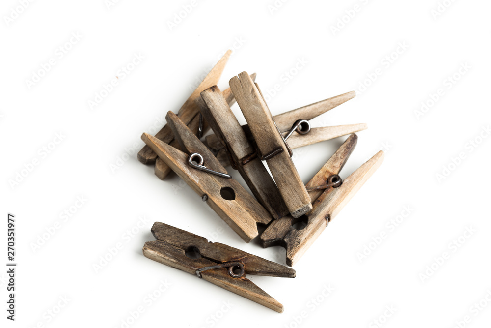 Wooden clothespins isolated on white background Wooden clothespins isolated on white background