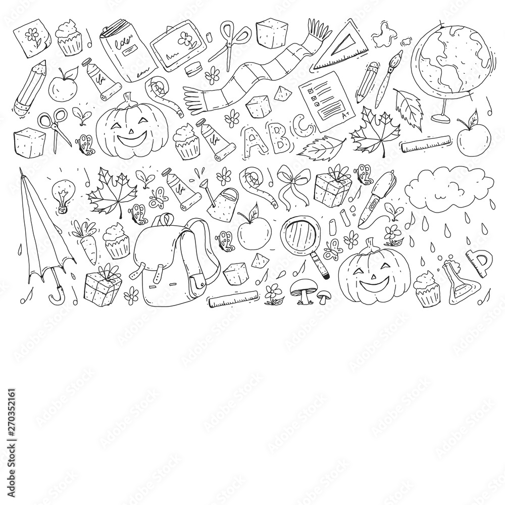 Back to school vector pattern. Education icons for children.