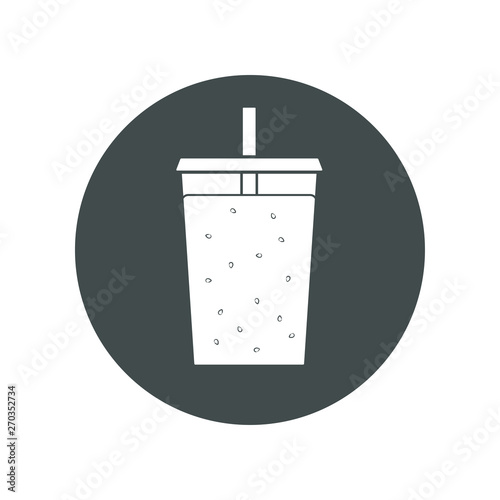 Vector icon of ice tea in a cup for take away. Trasparent, no fill on cup. Isolated in circle.