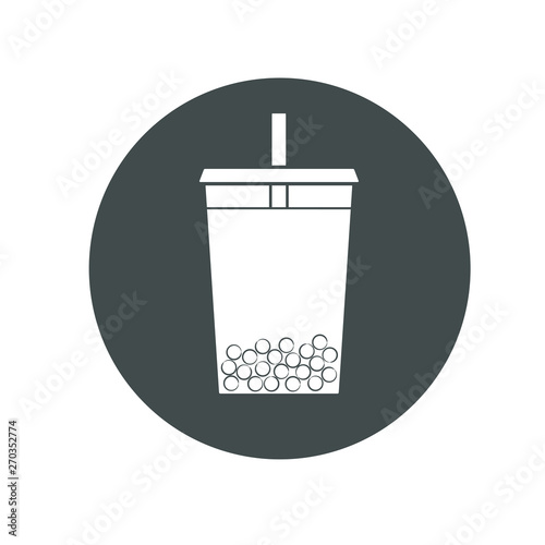 Vector icon of ice tea in a cup for take away. Trasparent, no fill on cup. Isolated in circle.