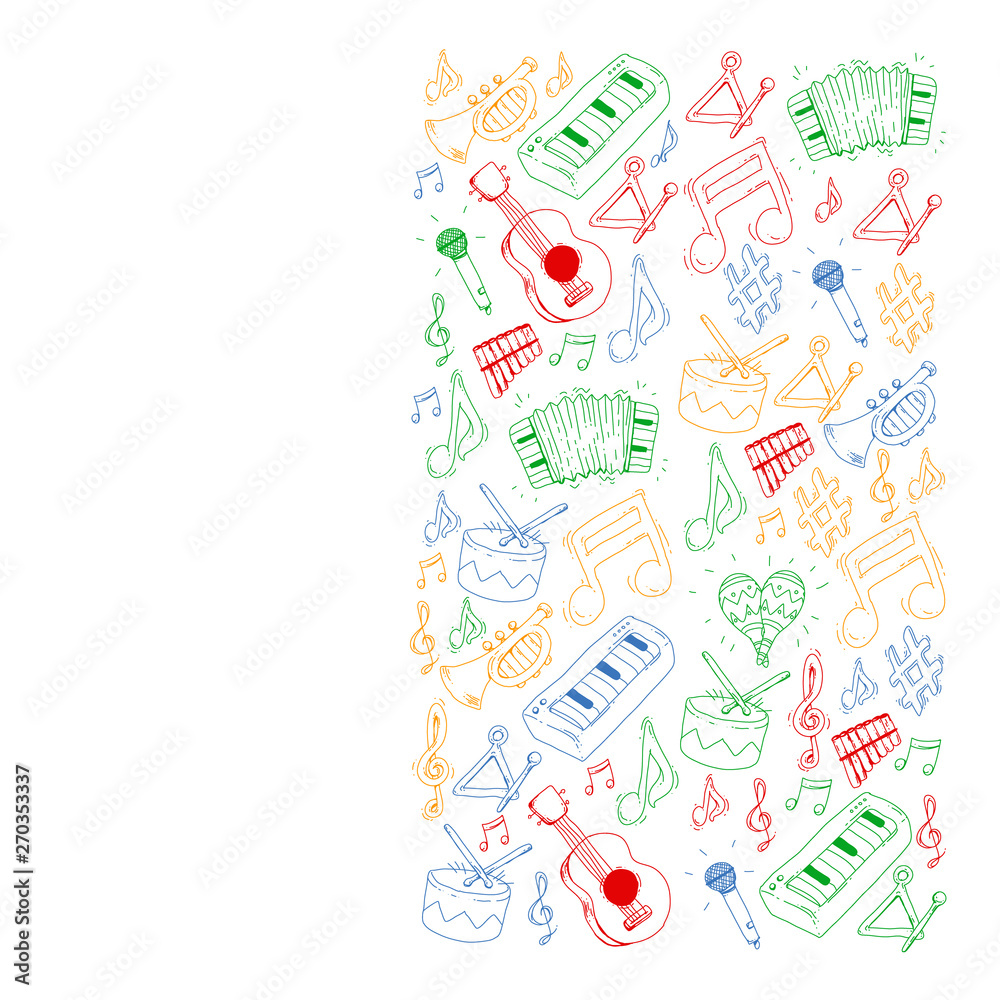 Music background for patterns. Vector illustration with musical instruments. Music background for patterns. Vector illustration with musical instruments.