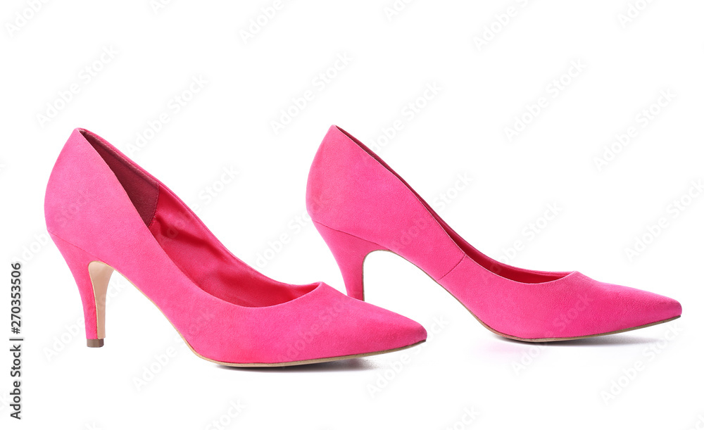 Pair of stylish high-heeled female shoes on white background Pair of stylish high-heeled female shoes on white background