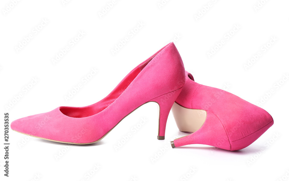 Pair of stylish high-heeled female shoes on white background Pair of stylish high-heeled female shoes on white background