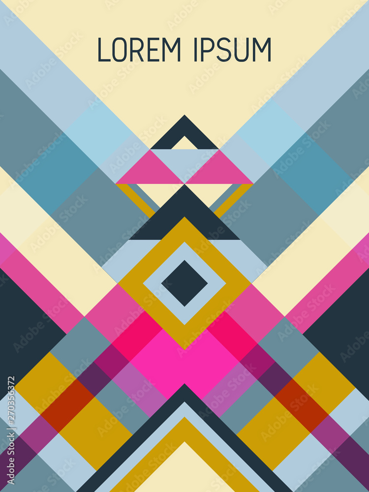 Obraz premium Cover page layout vector template geometric design with triangles and stripes pattern.