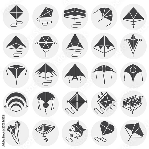 Kites icons set on circles background for graphic and web design. Simple vector sign. Internet concept symbol for website button or mobile app.