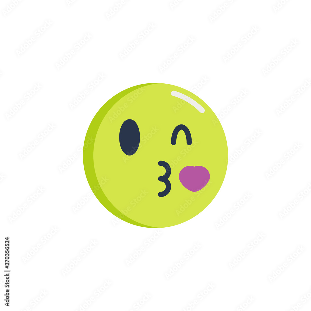 Blowing a heart kiss emoticon flat icon, Kissing face emoji vector sign, colorful pictogram isolated on white. Symbol, logo illustration. Flat style design Blowing a heart kiss emoticon flat icon, Kissing face emoji vector sign, colorful pictogram isolated on white. Symbol, logo illustration. Flat style design