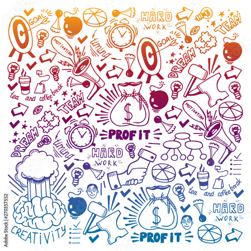 Start up concept. Vector pattern with motivational icons. Rocket, brainstorm, succes, innovation