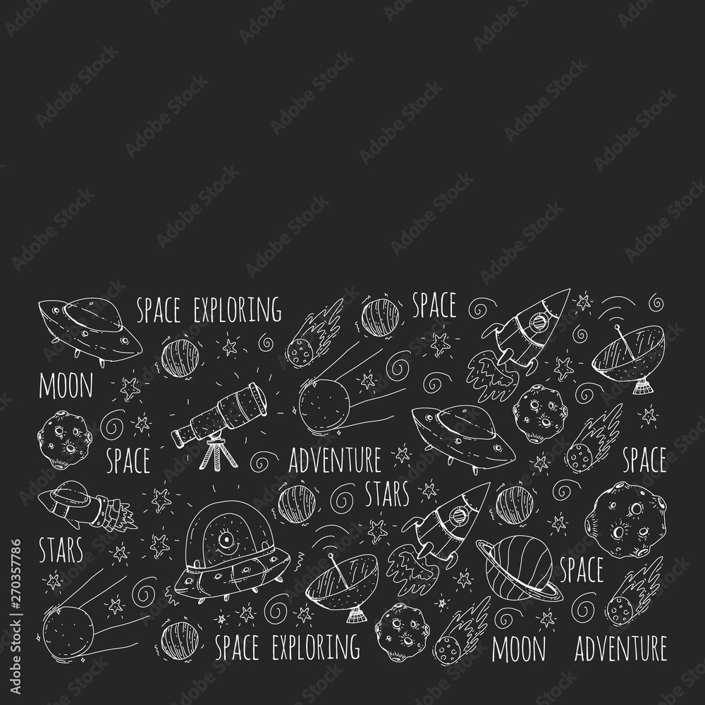 Space vector illustration. Science, technology pattern. Rocket and spaceships. Space vector illustration. Science, technology pattern. Rocket and spaceships.