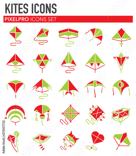 Kites icons set on white background for graphic and web design. Simple vector sign. Internet concept symbol for website button or mobile app.