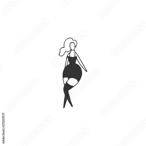 Attractive happy overweight woman. Hand drawn vector icon. Body positive, plus size concept.