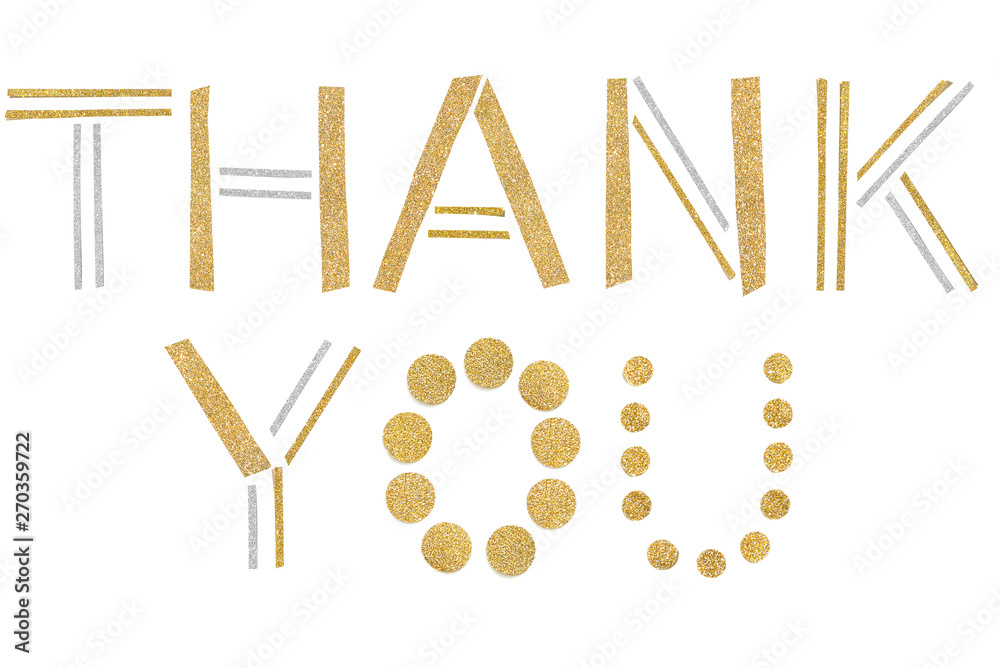 Thank you text paper cut on white background - isolated