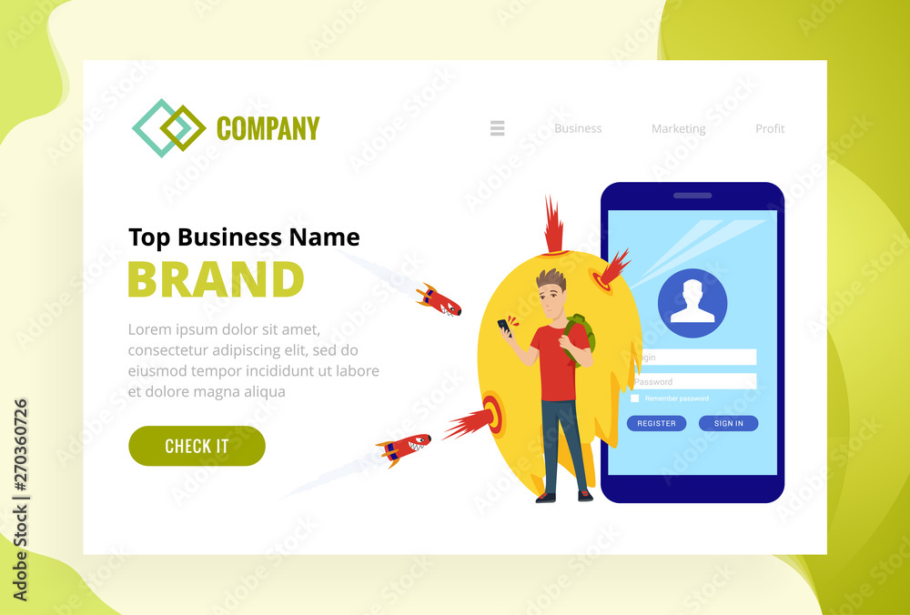 Landing page template of security web site. Modern flat design concept of web page design for website and mobile website. Man using mobile phone and viruses attacking him. Vector illustration.