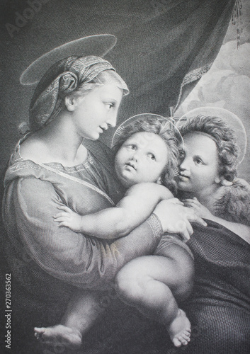 Fotografia, Obraz Madonna della tenda by Raphael Sanzio in a vintage book Rafael's Madonnen, by A