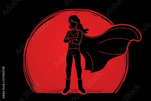 Super Hero Woman standing with costume cartoon graphic vector.