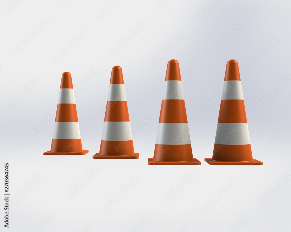 3d traffic cones with white and orange stripes on white background - Illustration 3d traffic cones with white and orange stripes on white background - Illustration