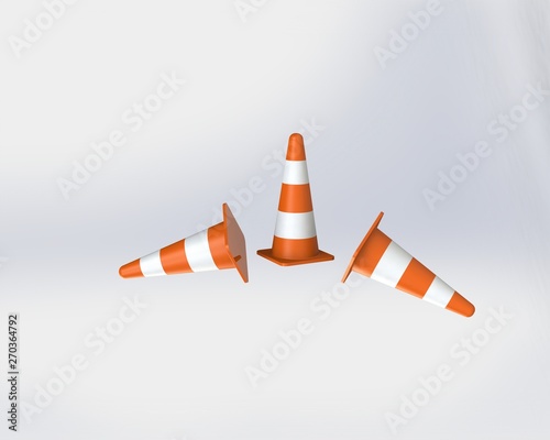 3d traffic cones with white and orange stripes on white background - Illustration