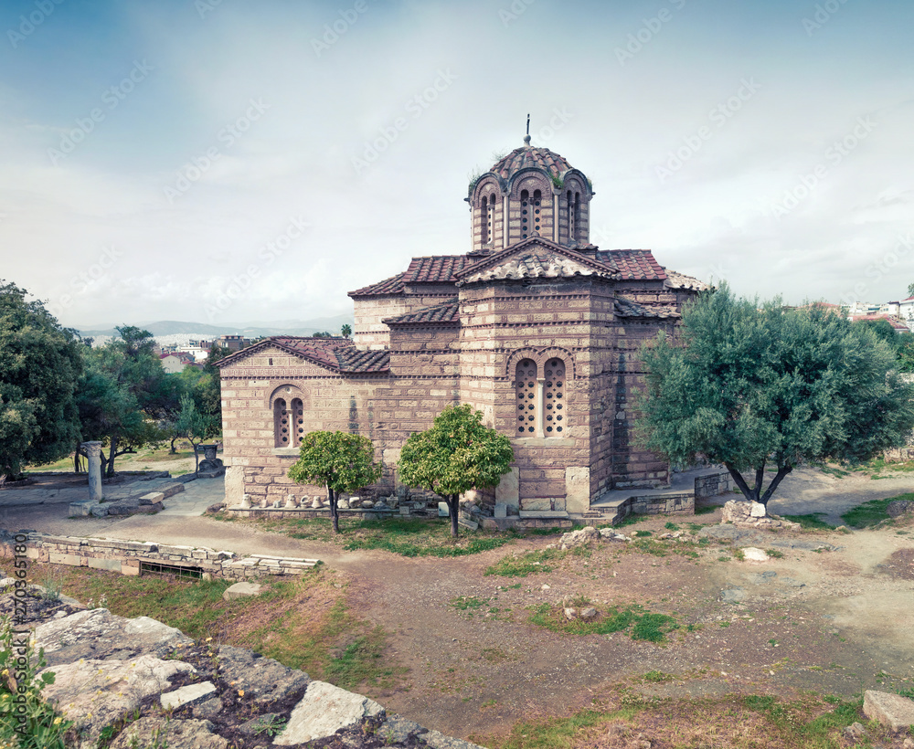 Church of the Holy Apostles, also known as Holy Apostles of Solaki or Agii Apostoli, located in the Ancient Agora of Athens, Greece. Traveling concept background.