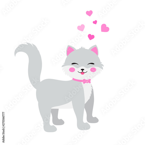 cute little cat and hearts vector illustration