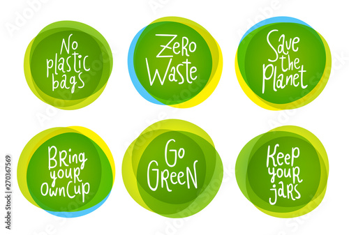 Go green lifestyle style vector labels  set with six stickers