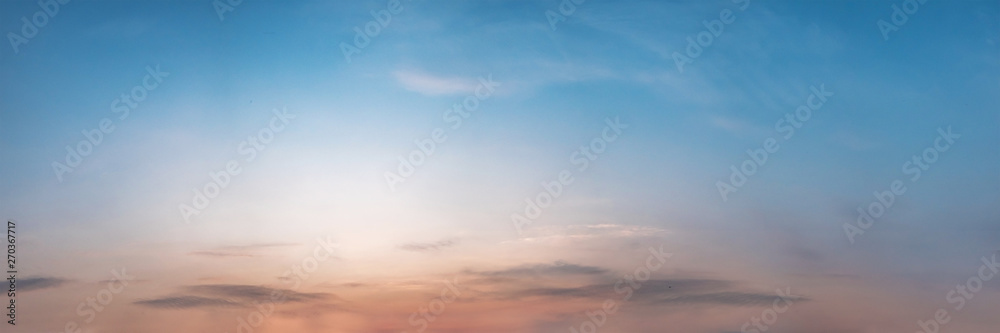 Dramatic panorama sky with cloud on sunrise and sunset time. Panoramic image. - obrazy, fototapety, plakaty 