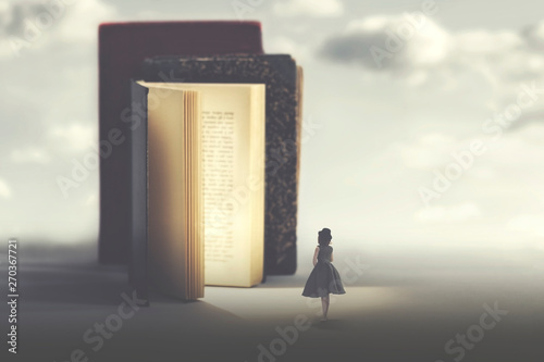 Obraz na plátně concept of art and fantasy of a magic book and a small woman