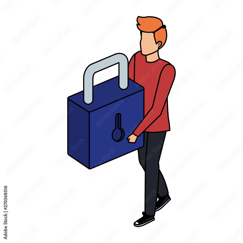 man lifting safe secure padlock man lifting safe secure padlock