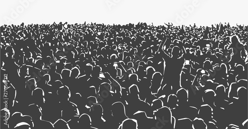 Illustration of large crowd of young people at live music event party festival