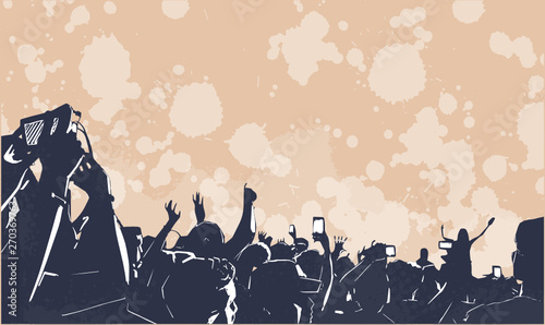 Illustration of large crowd of young people at live music event party festival