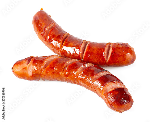 Grilled sausages isolated on a white background