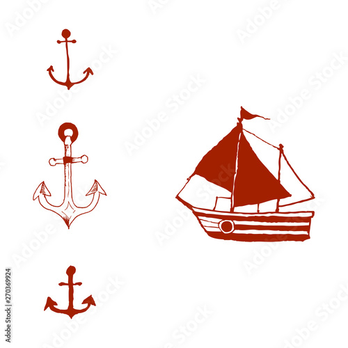 Wooden pirate buccaneer filibuster corsair sea dog ship icon game isolated flat design vector illustration