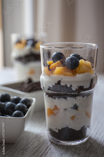Parfeit with mango and blueberry