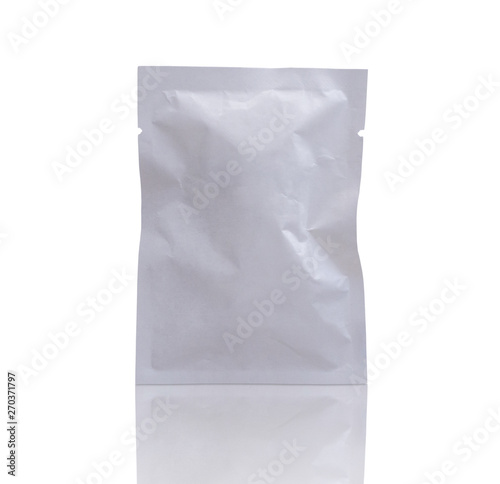 blank white packaging paper sachet isolated on white background with clipping path