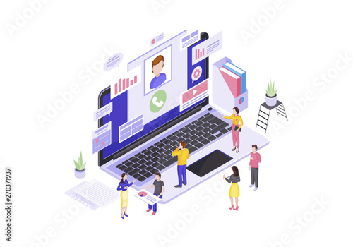 Customer service center isometric vector illustration