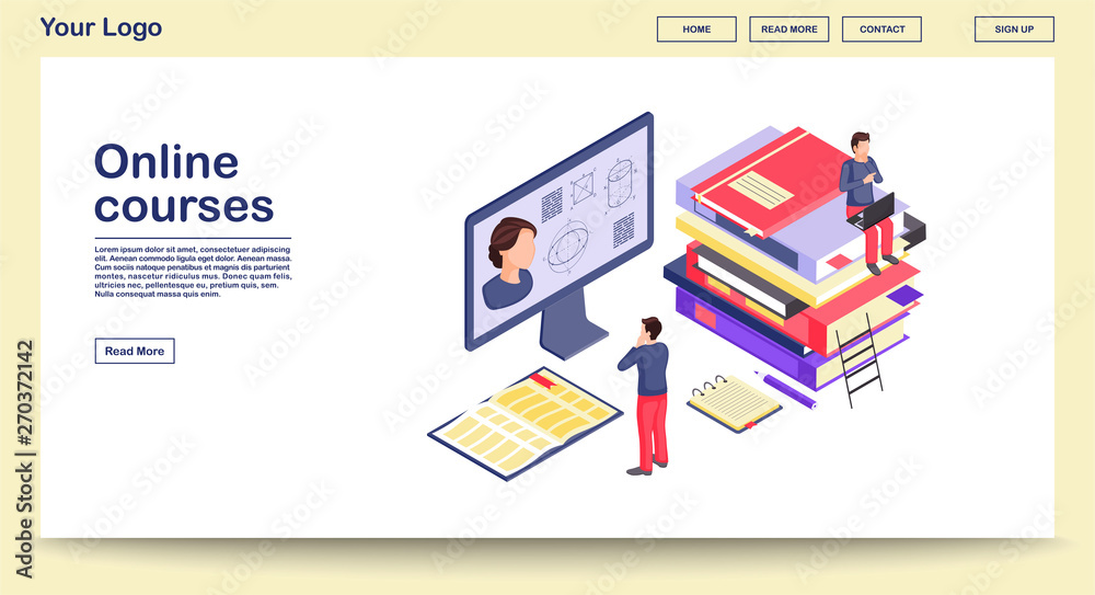 Online education webpage vector template with isometric illustration Online education webpage vector template with isometric illustration