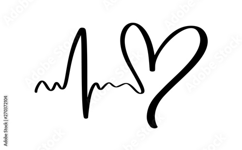 Hand drawn Heart love sign with cardiogram. Romantic calligraphy vector of valentine day. Concepn icon symbol for greeting card, poster wedding. Design flat element illustration