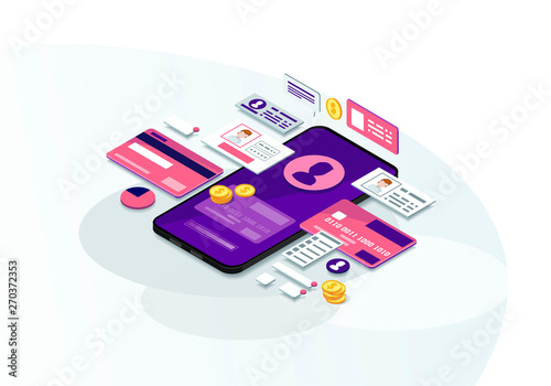 Mobile banking isometric color vector illustration