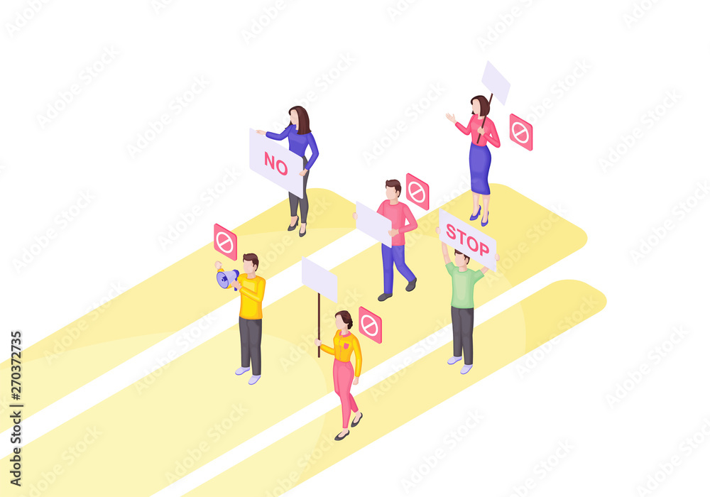 Protest event isometric vector illustration