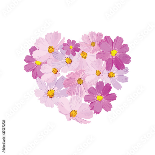 Vector decorative print in heart shape. Natural ornament with cosmea flowers. Floral pattern © iulilel
